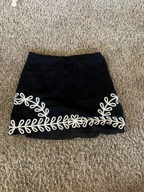 Black Mini Skirt with White Floral Embroidery